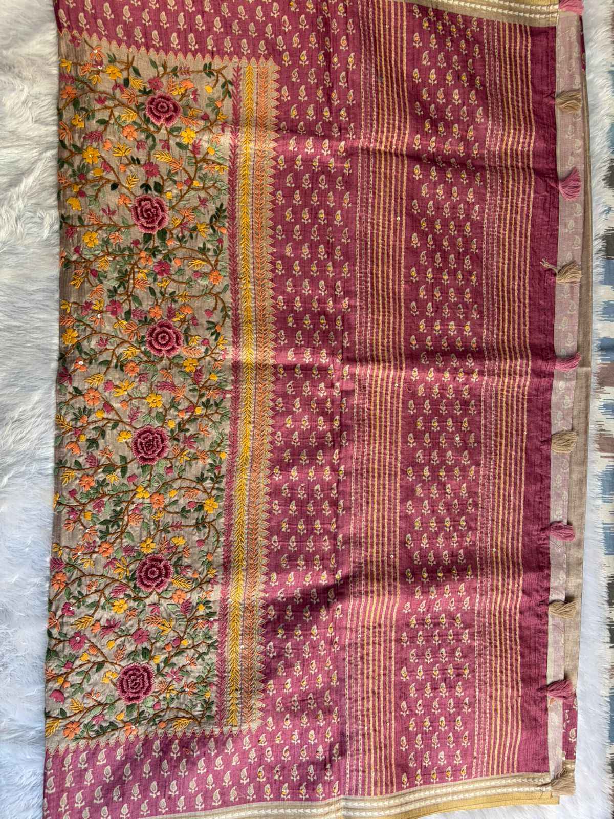 Pink Handwork Semi Tussar Saree