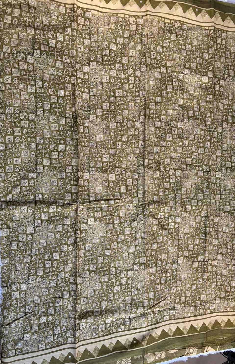Green Ajrakh Mul Cotton Saree