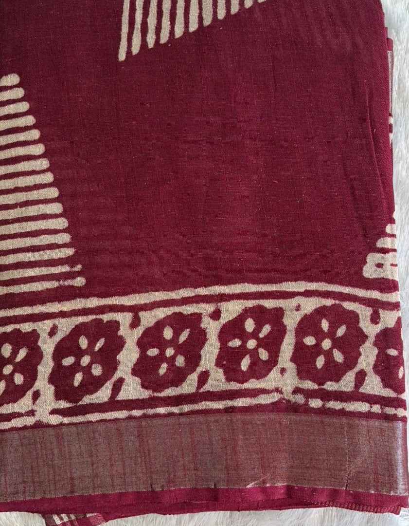 Maroon Batik Cotton Saree