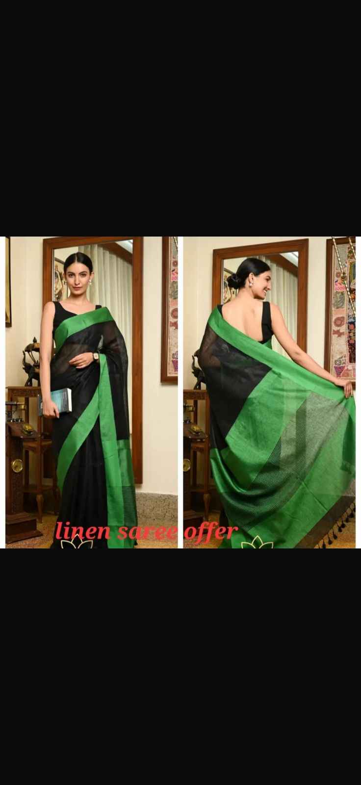 Black & Green Yarn Linen