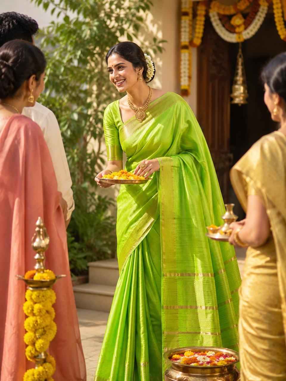 Green Kataan Silk Saree