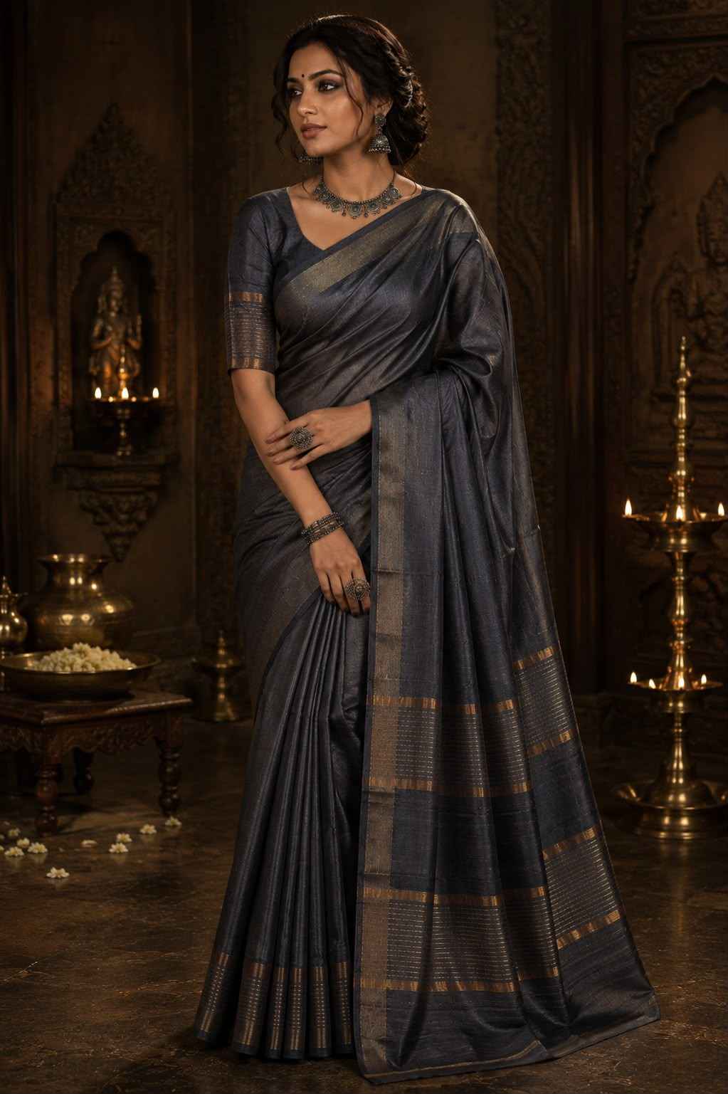 Black Kataan Silk Saree