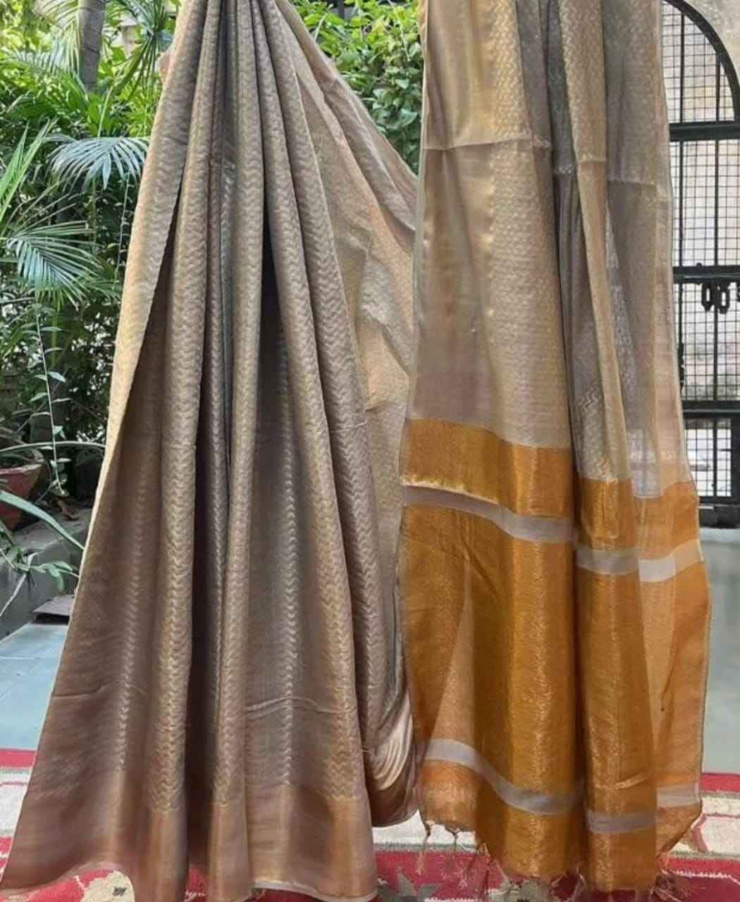 Grey Zari Tissue Linen