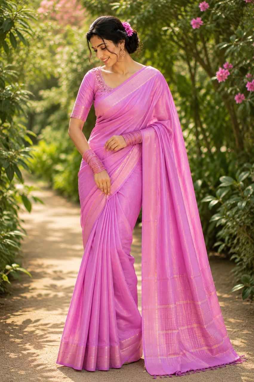 Pink Kataan Silk Saree