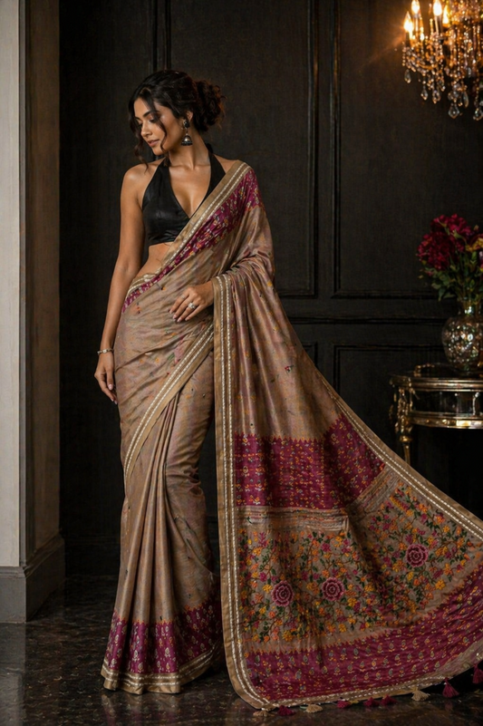 Pink Handwork Semi Tussar Saree