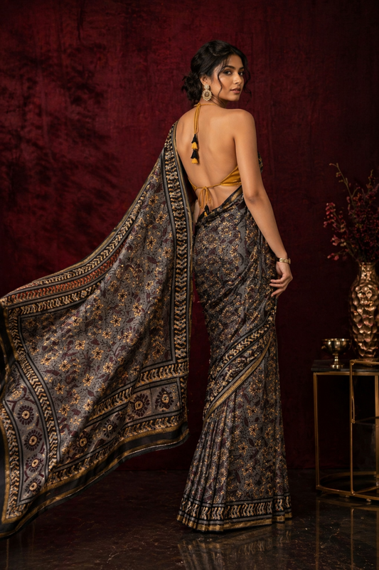 Grey Maheshwari Chanderi Silk Saree