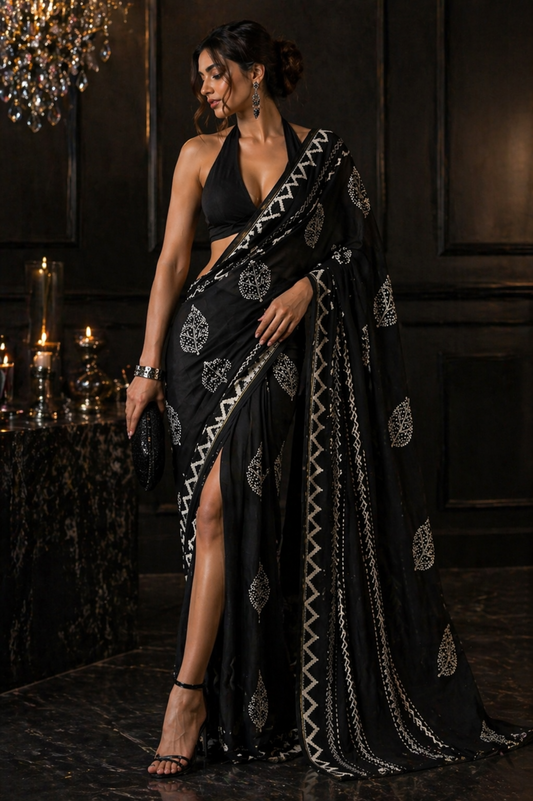 Black Modal Silk Saree