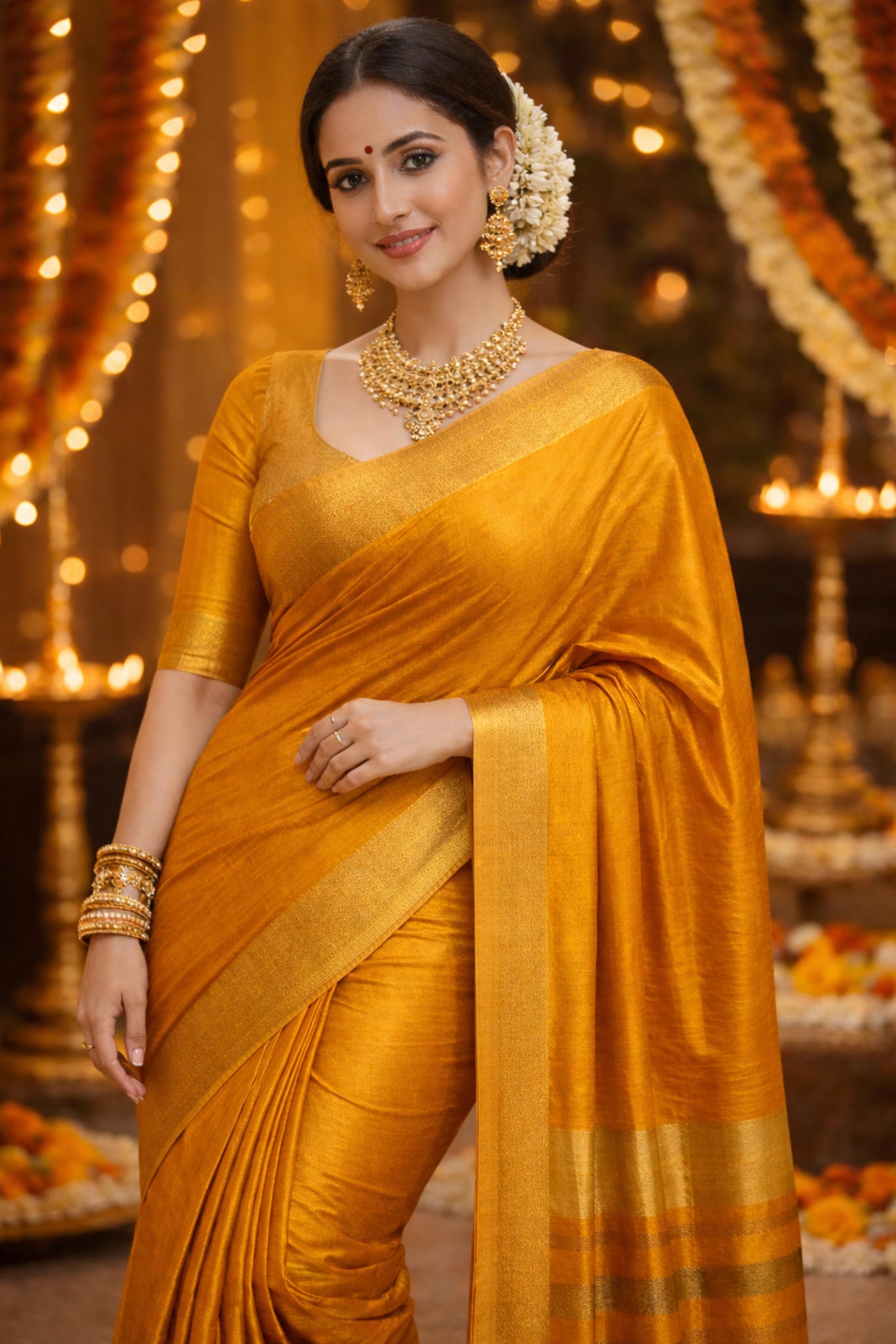 Yellow Pure Tussar Silk Saree
