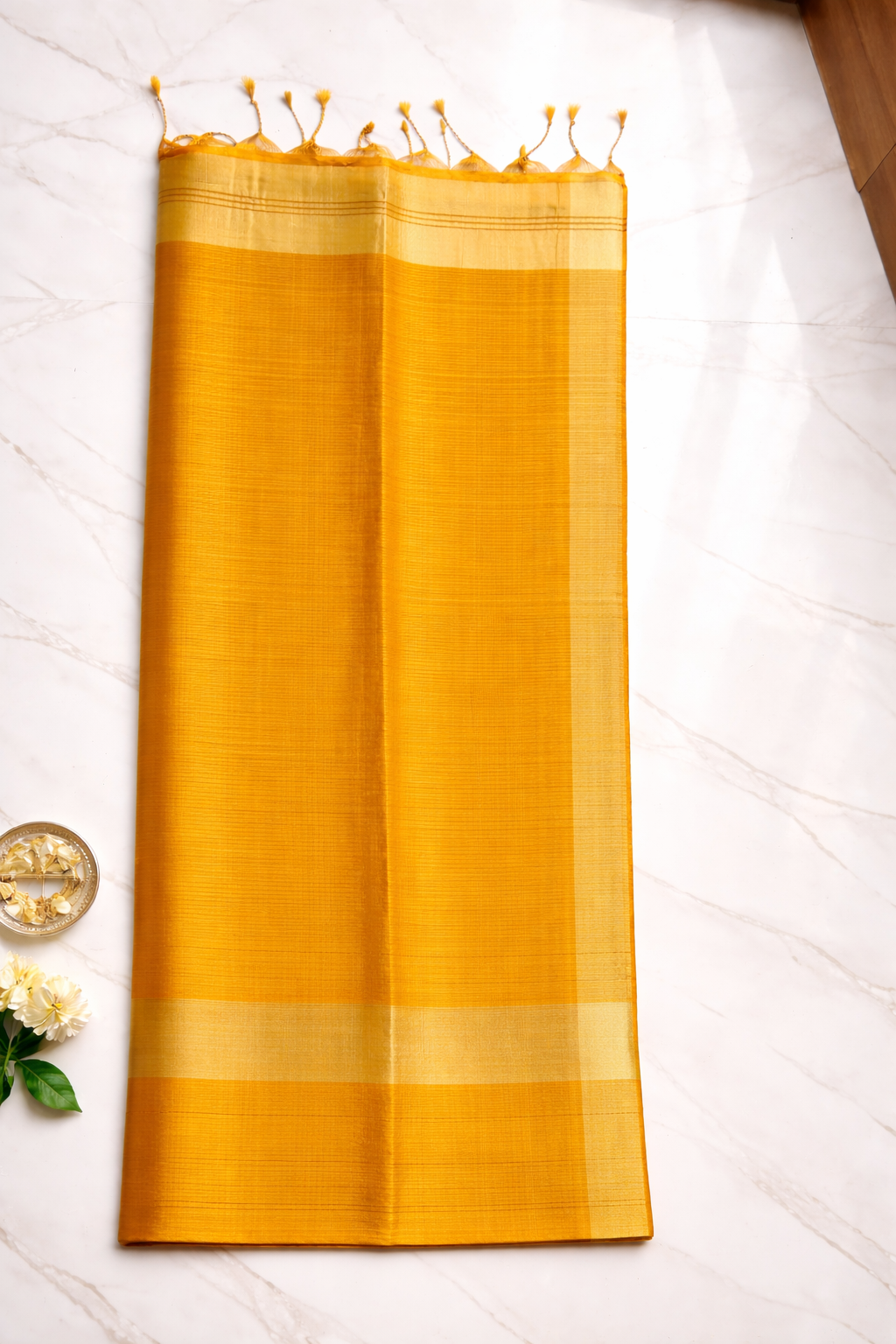 Yellow Pure Tussar Silk Saree - Vaidehi Sutra