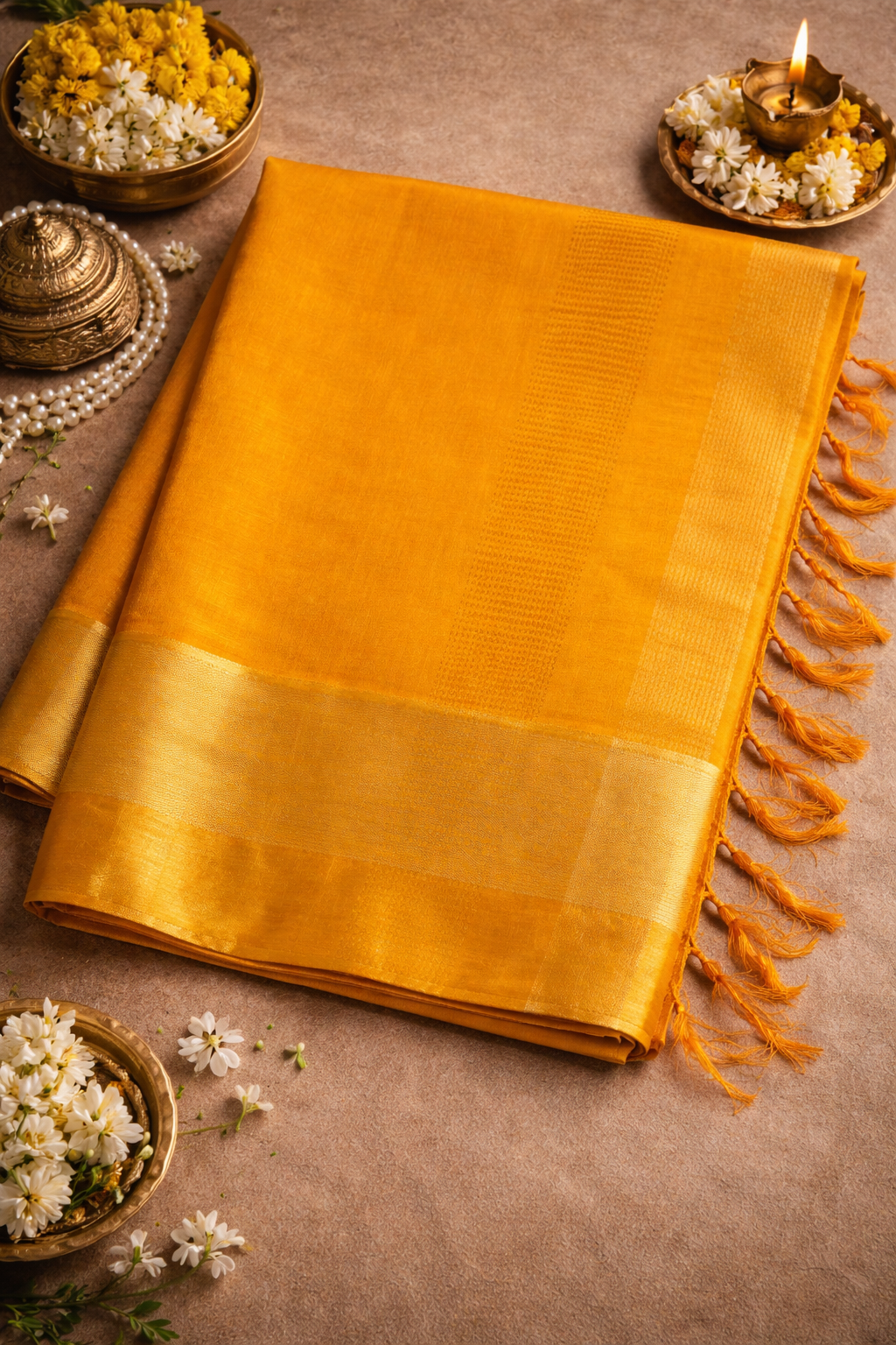 Yellow Pure Tussar Silk Saree - Vaidehi Sutra