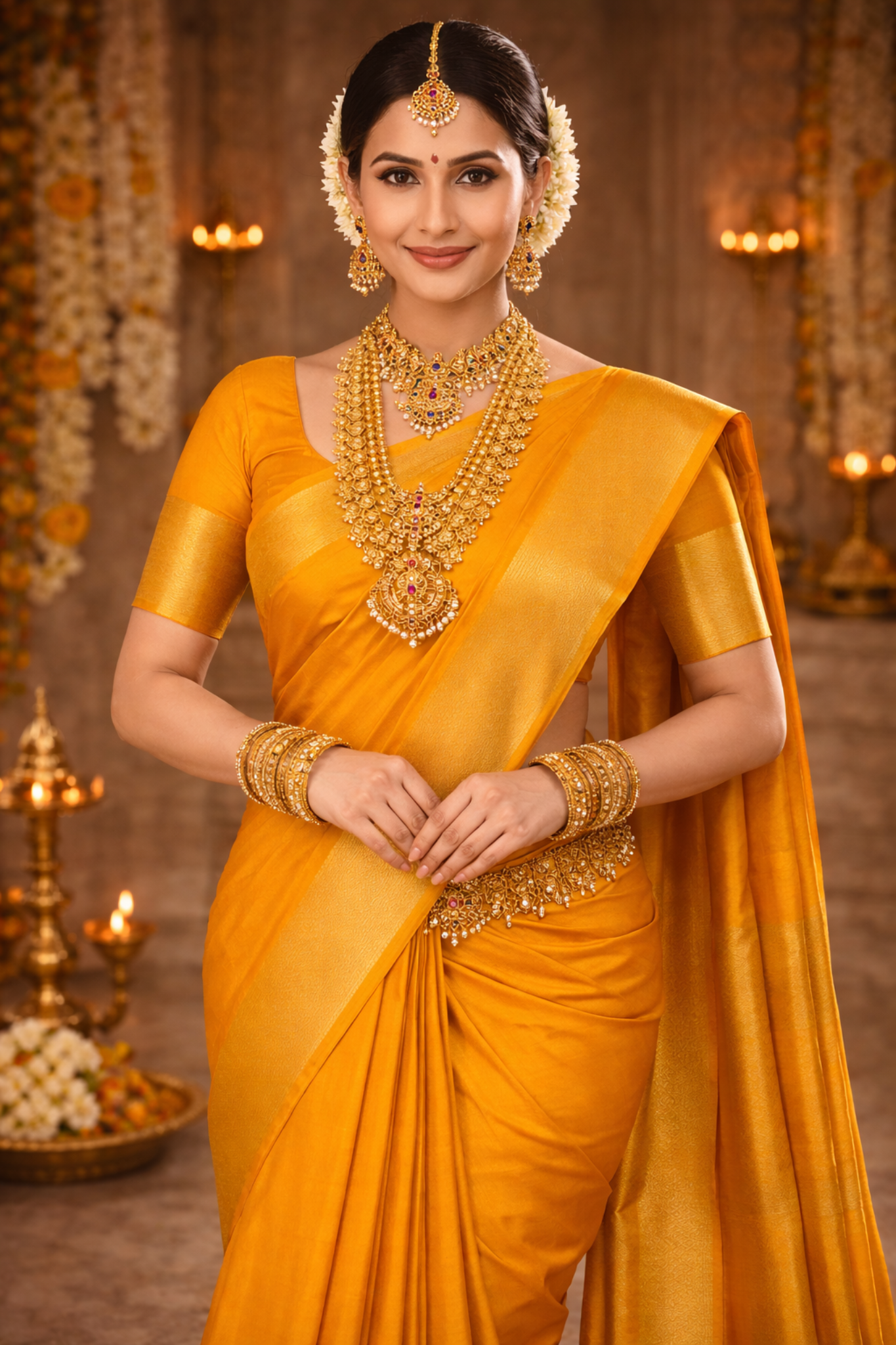 Yellow Pure Tussar Silk Saree