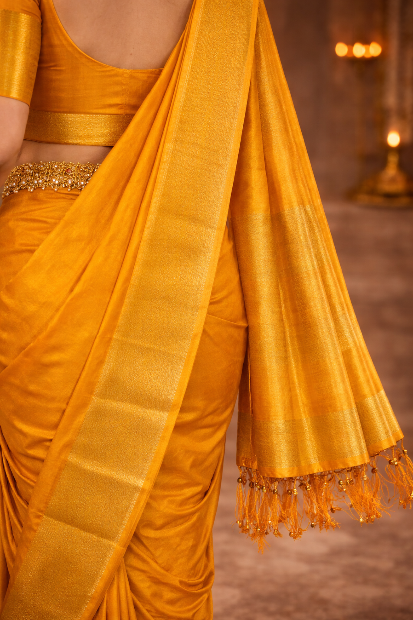 Yellow Pure Tussar Silk Saree
