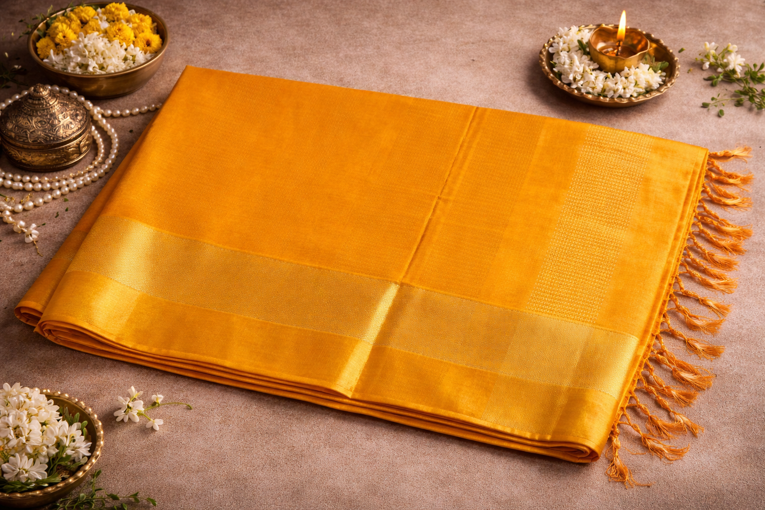 Yellow Pure Tussar Silk Saree - Vaidehi Sutra