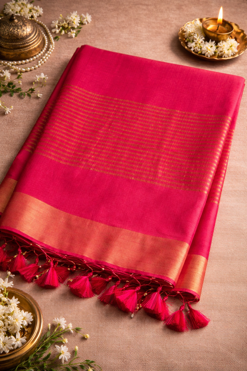 Rani Pink Pure Tussar Silk Saree - Vaidehi Sutra