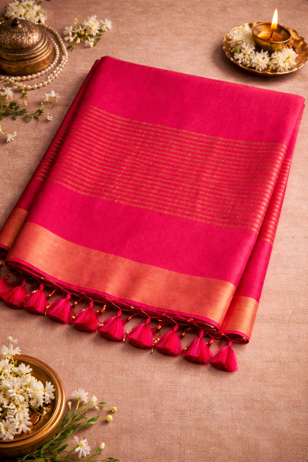 Rani Pink Pure Tussar Silk Saree - Vaidehi Sutra