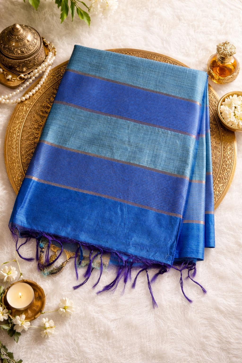Blue Kataan Silk Saree - Vaidehi Sutra