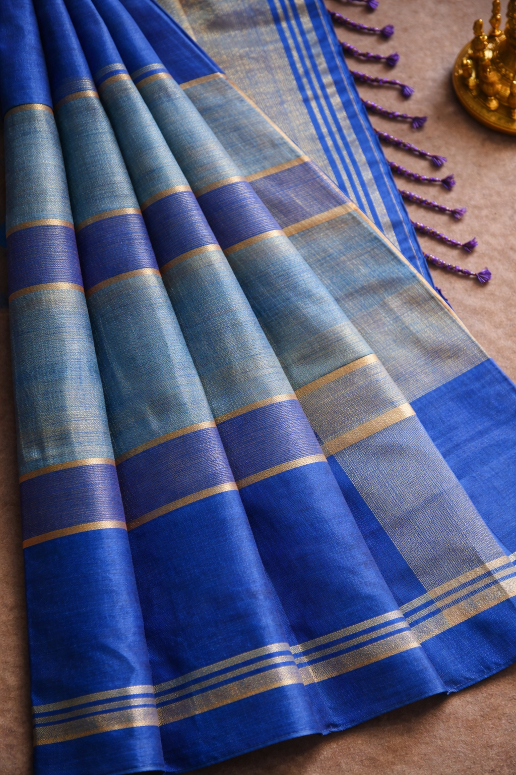Blue Kataan Silk Saree - Vaidehi Sutra