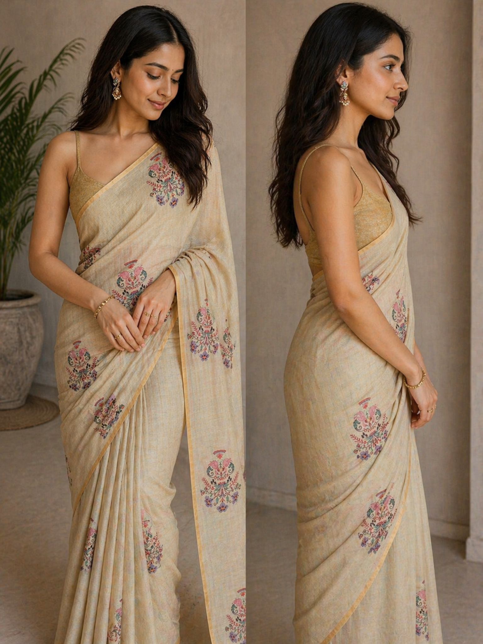Lime Green Semi Tussar Saree