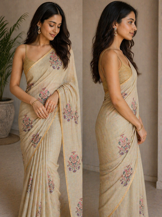 Lime Green Semi Tussar Saree