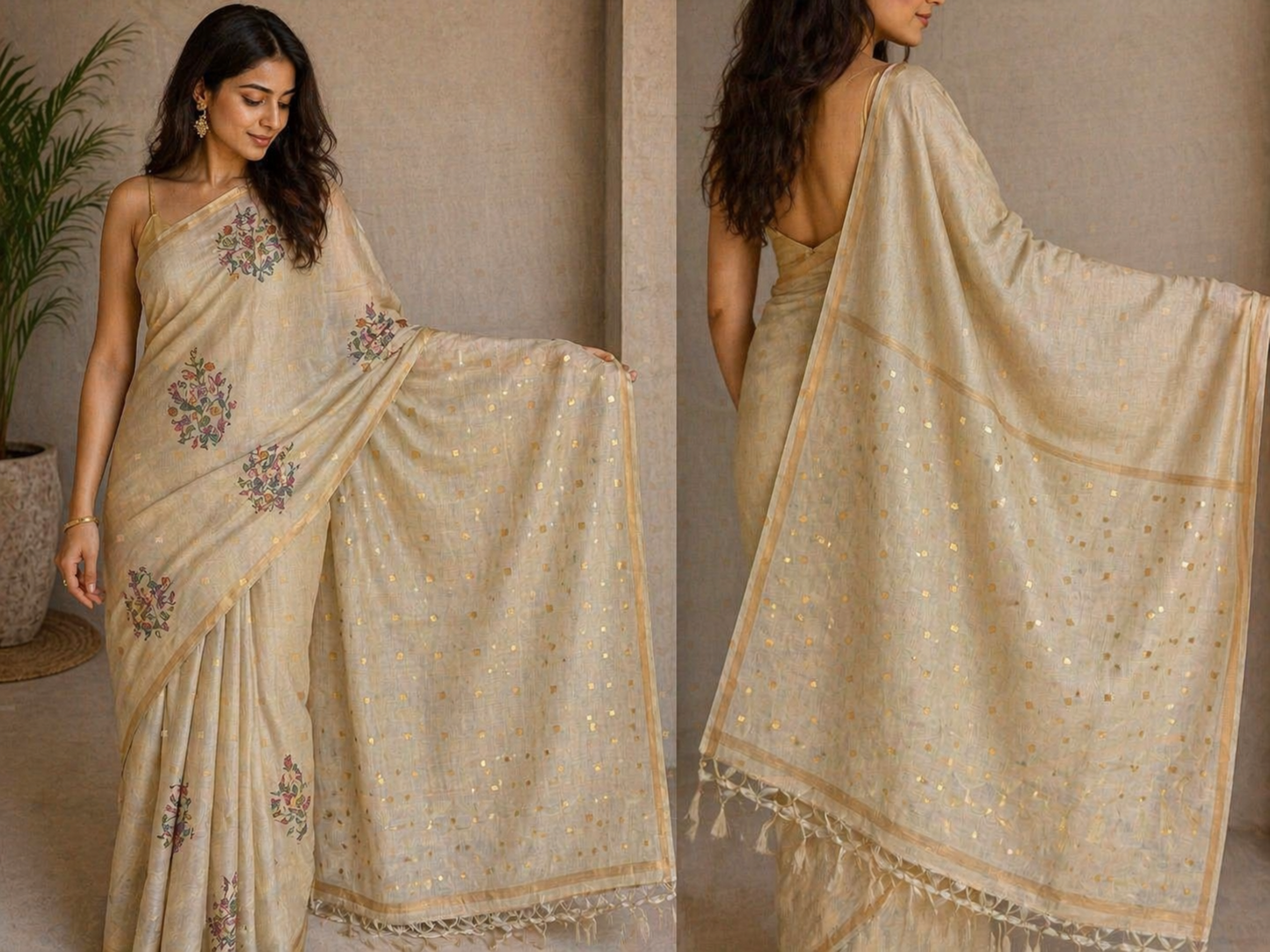 Lime Green Semi Tussar Saree