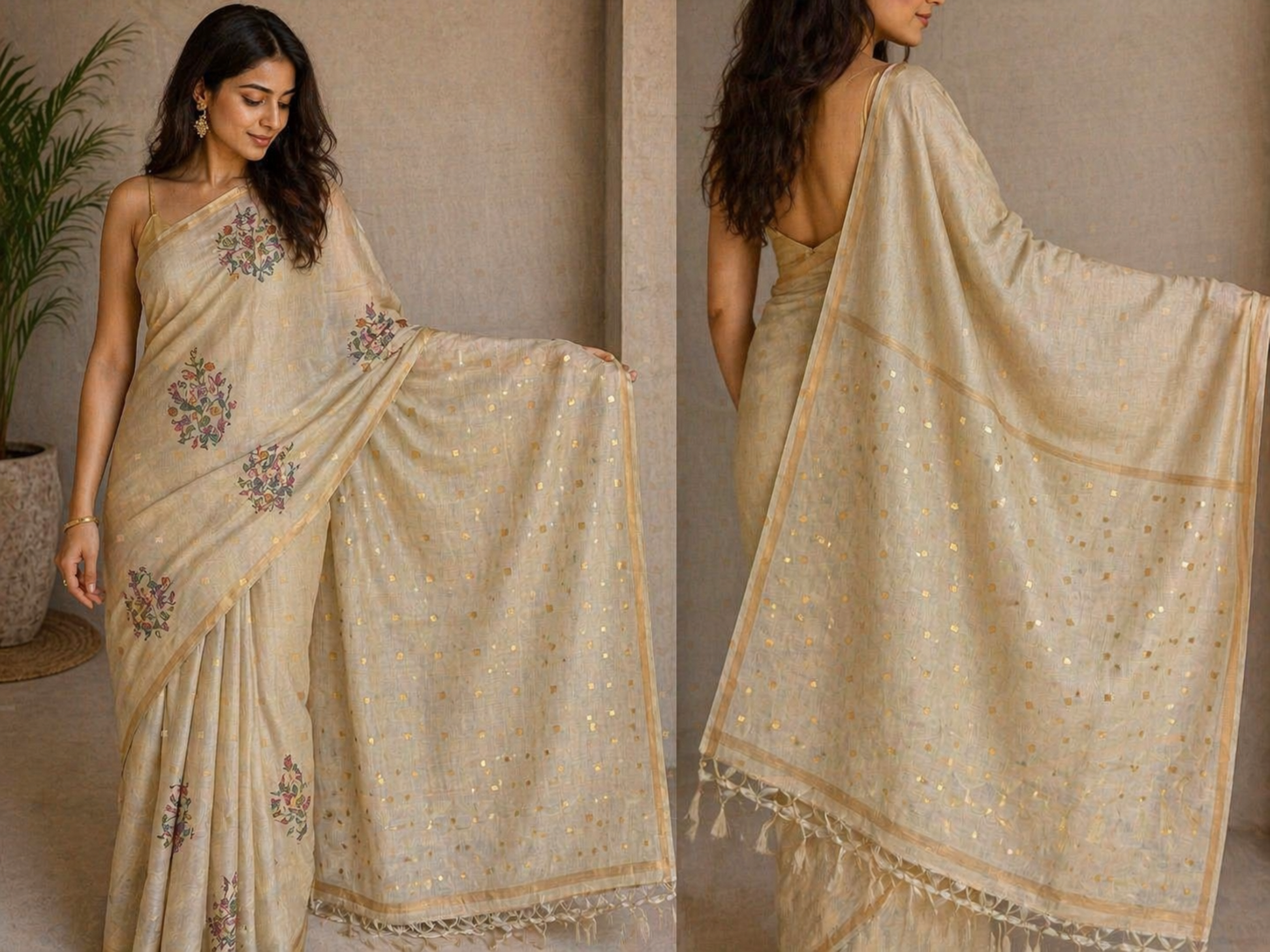 Lime Green Semi Tussar Saree