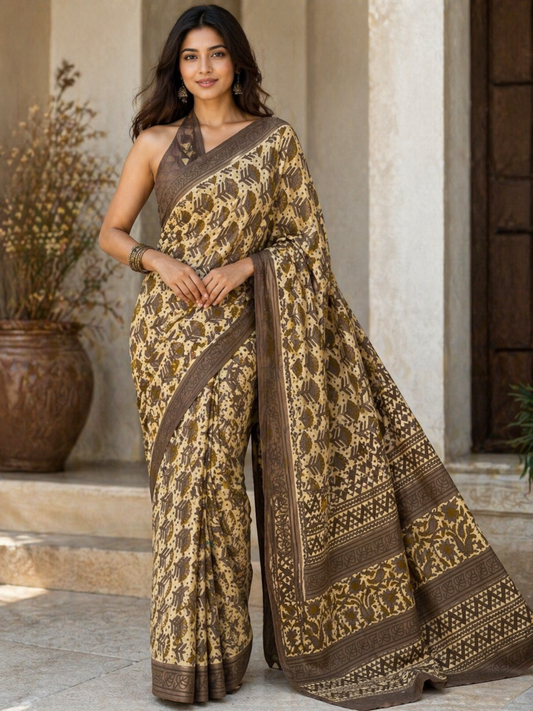 Brown Modal Muslin Saree