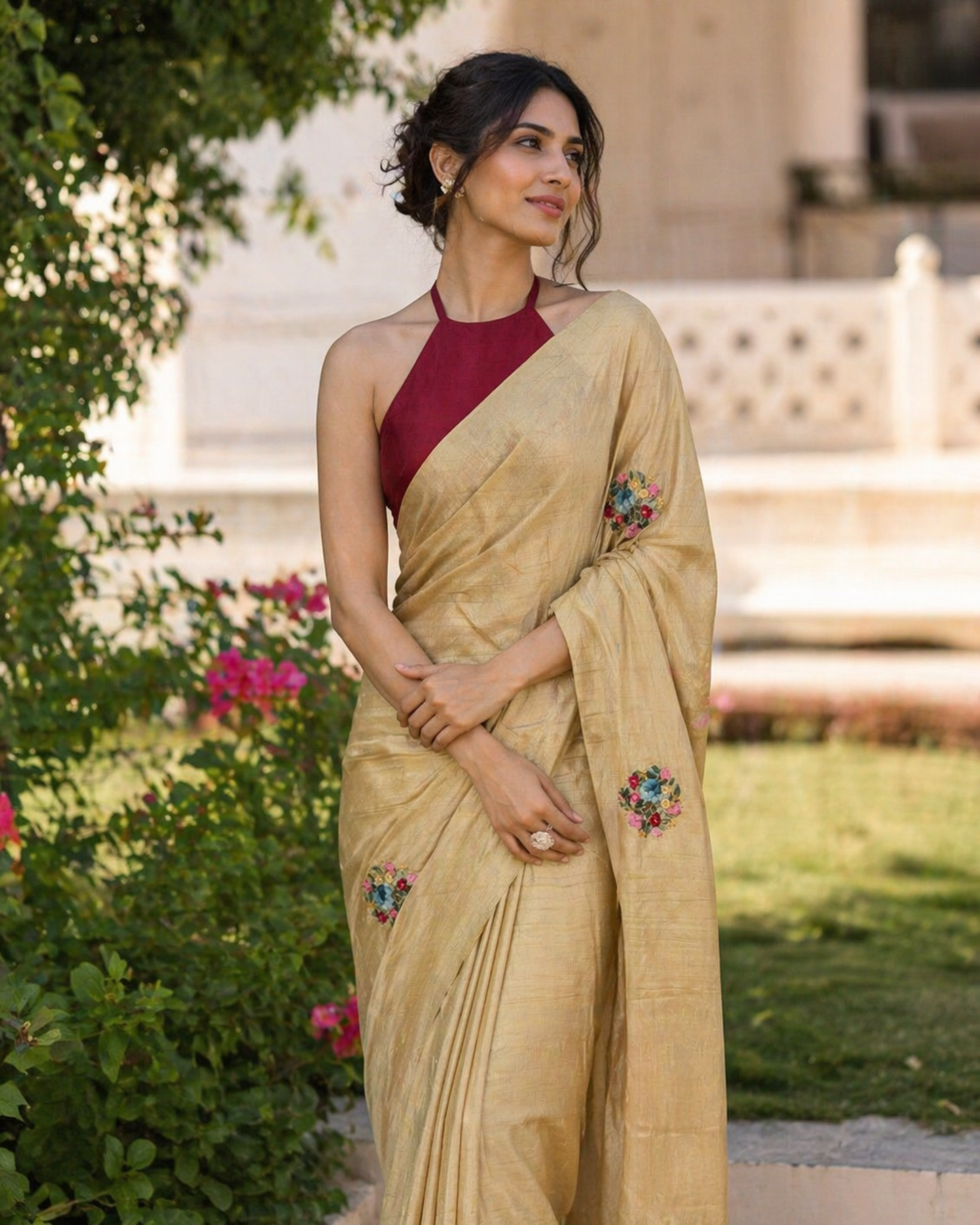 Floral Handwork Semi Tussar Saree