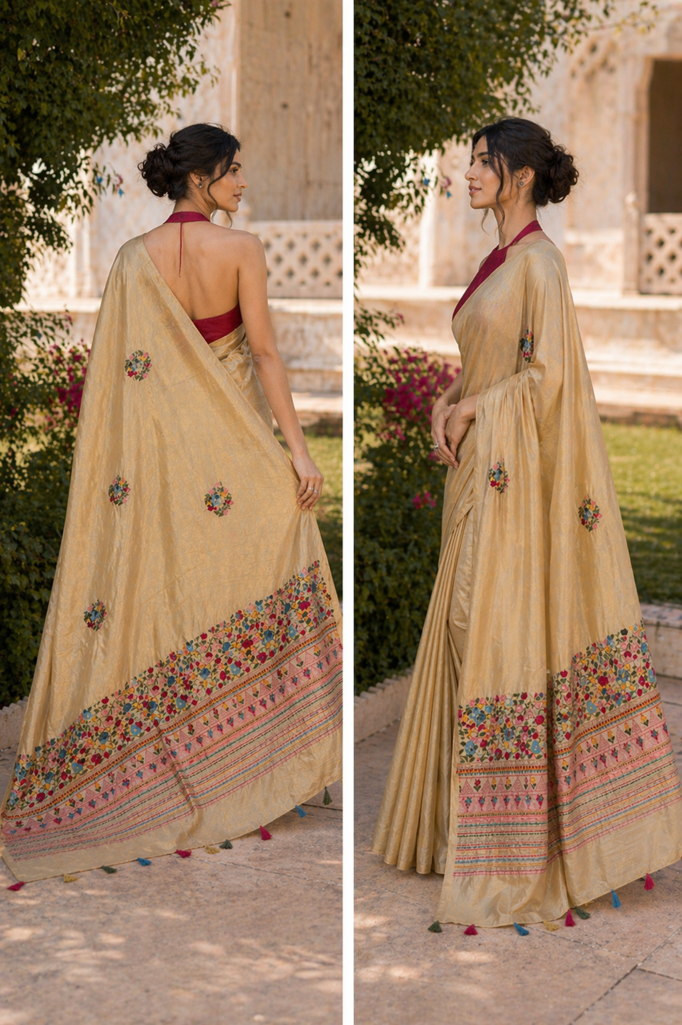 Floral Handwork Semi Tussar Saree