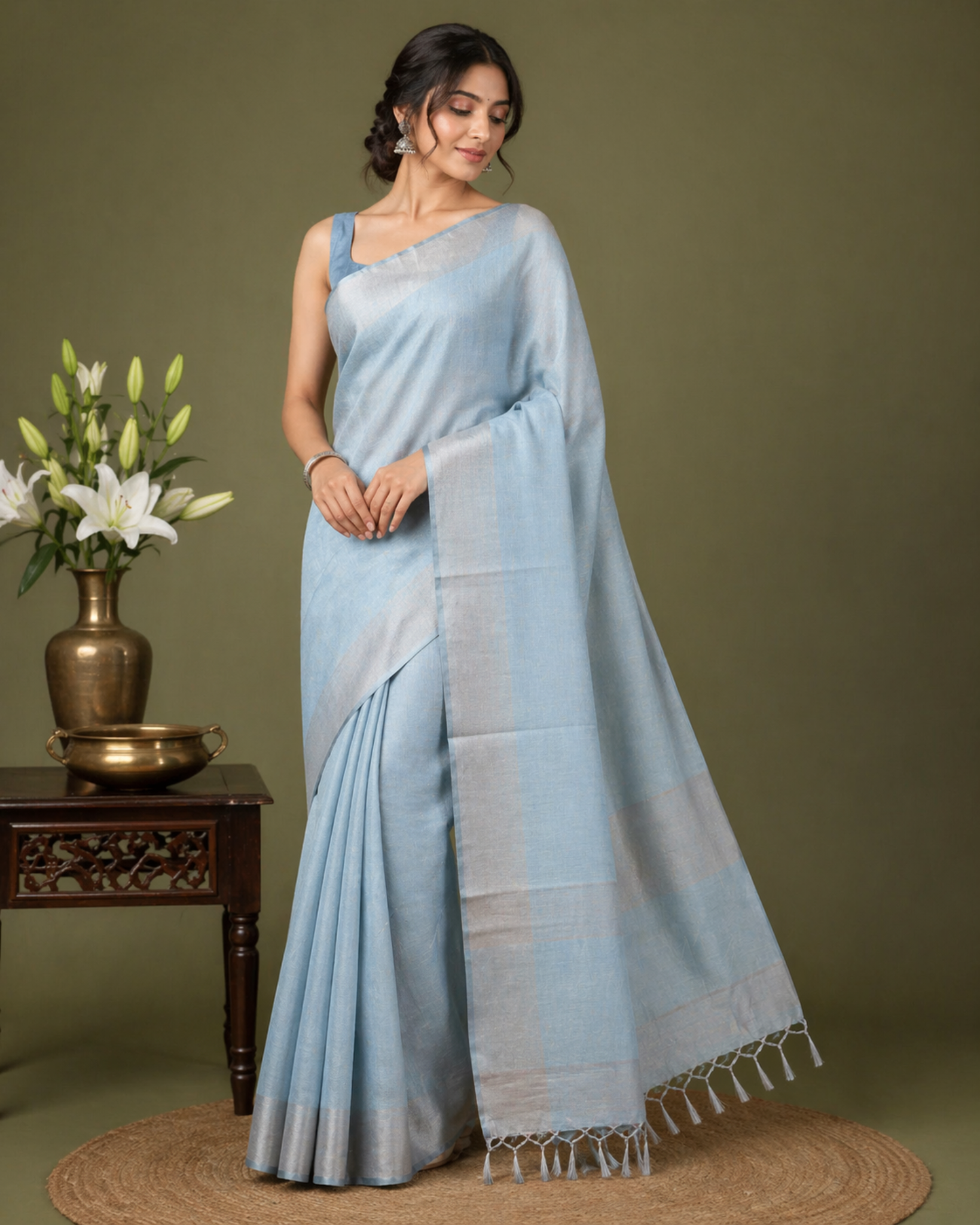 Steel Sky Blue Linen