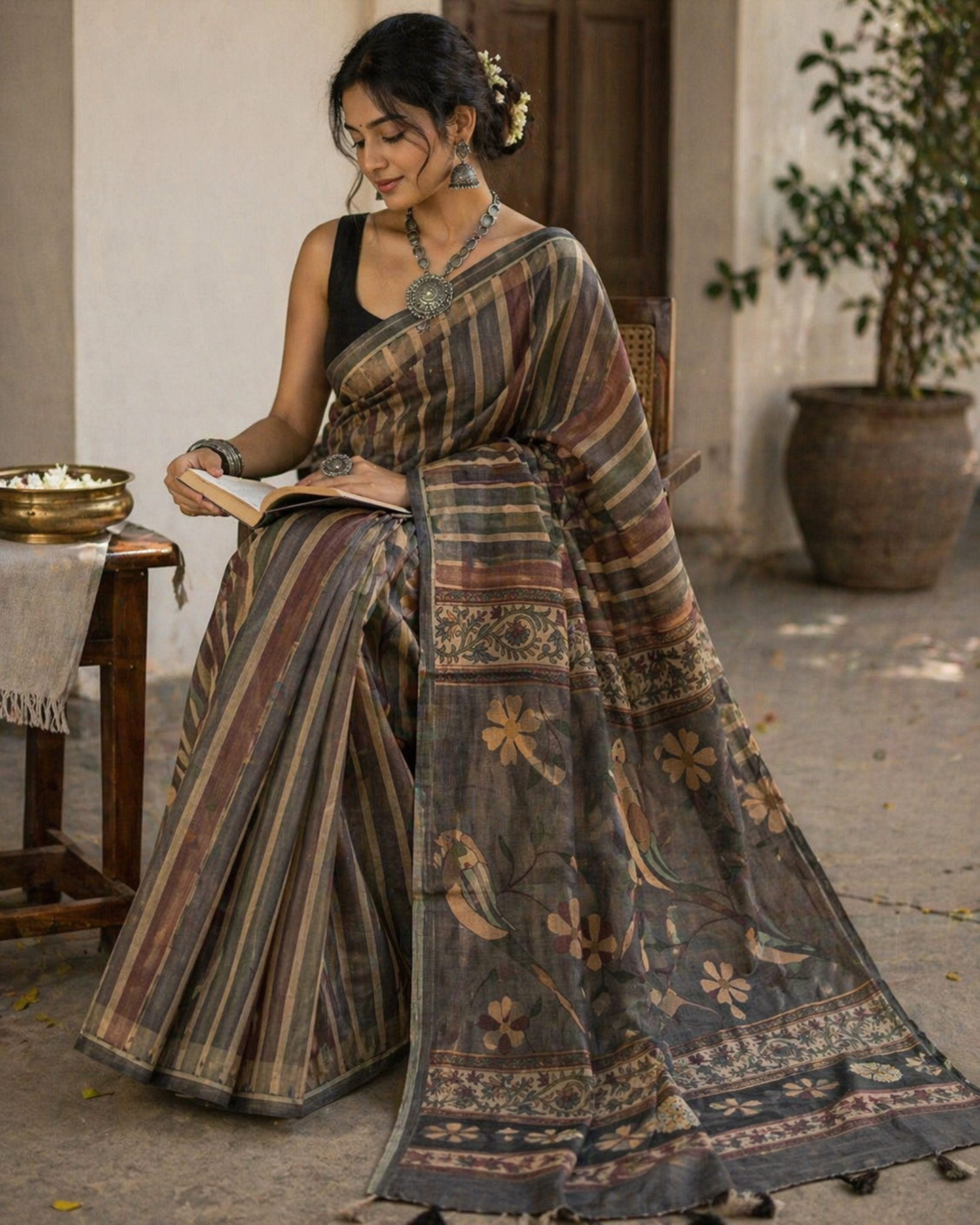 Grey  Tissue Leolin saree