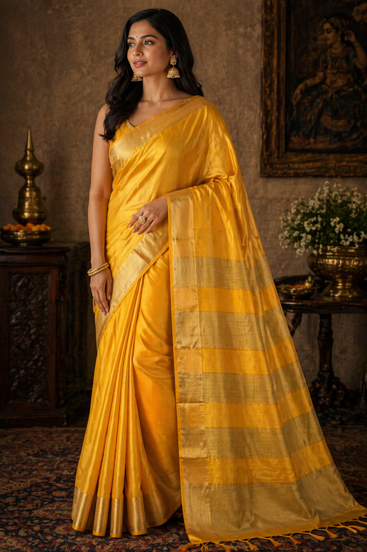 Yellow Kataan Silk Saree