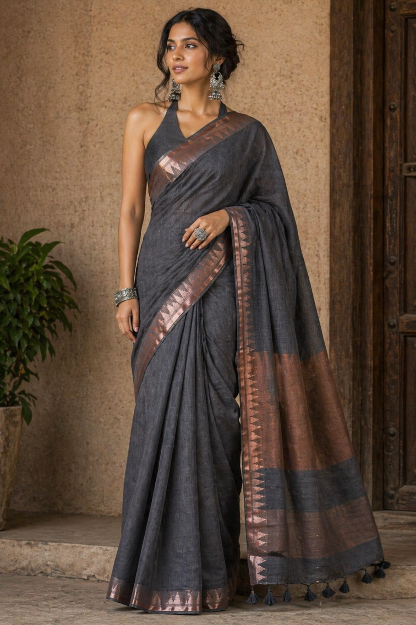 Steel Grey Mul Cotton Saree