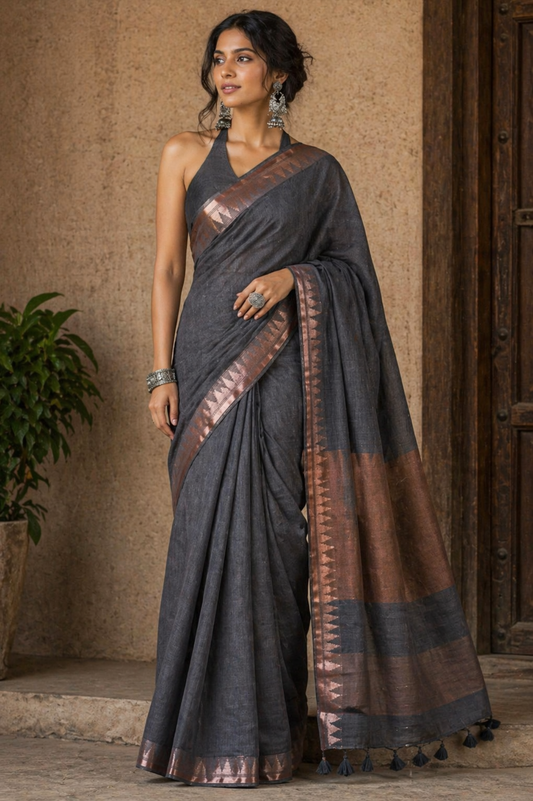 Steel Grey Mul Cotton Saree
