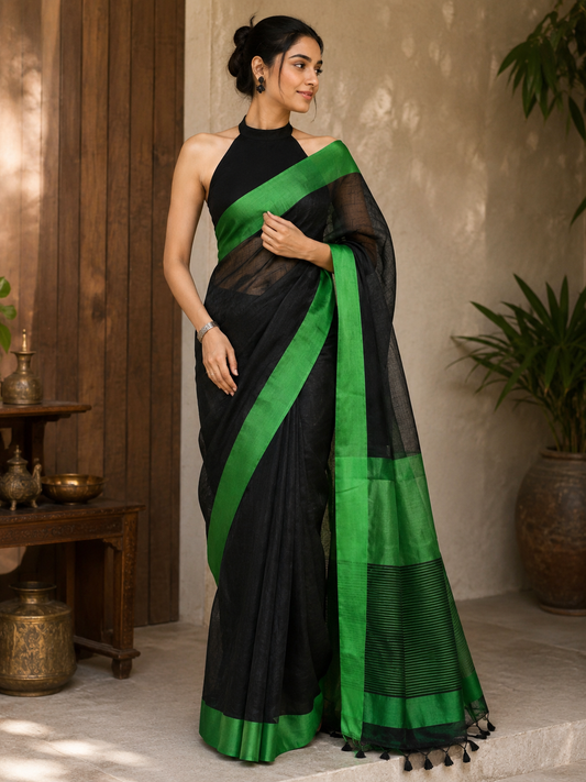 Black & Green Yarn Linen - Vaidehi Sutra