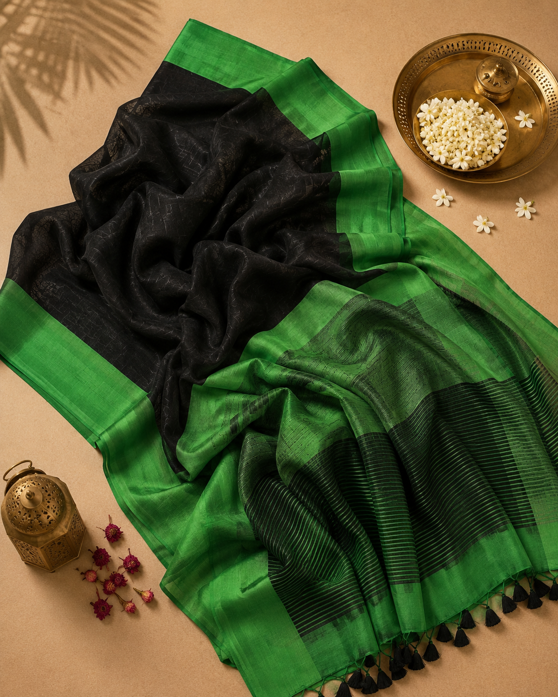 Black & Green Yarn Linen - Vaidehi Sutra
