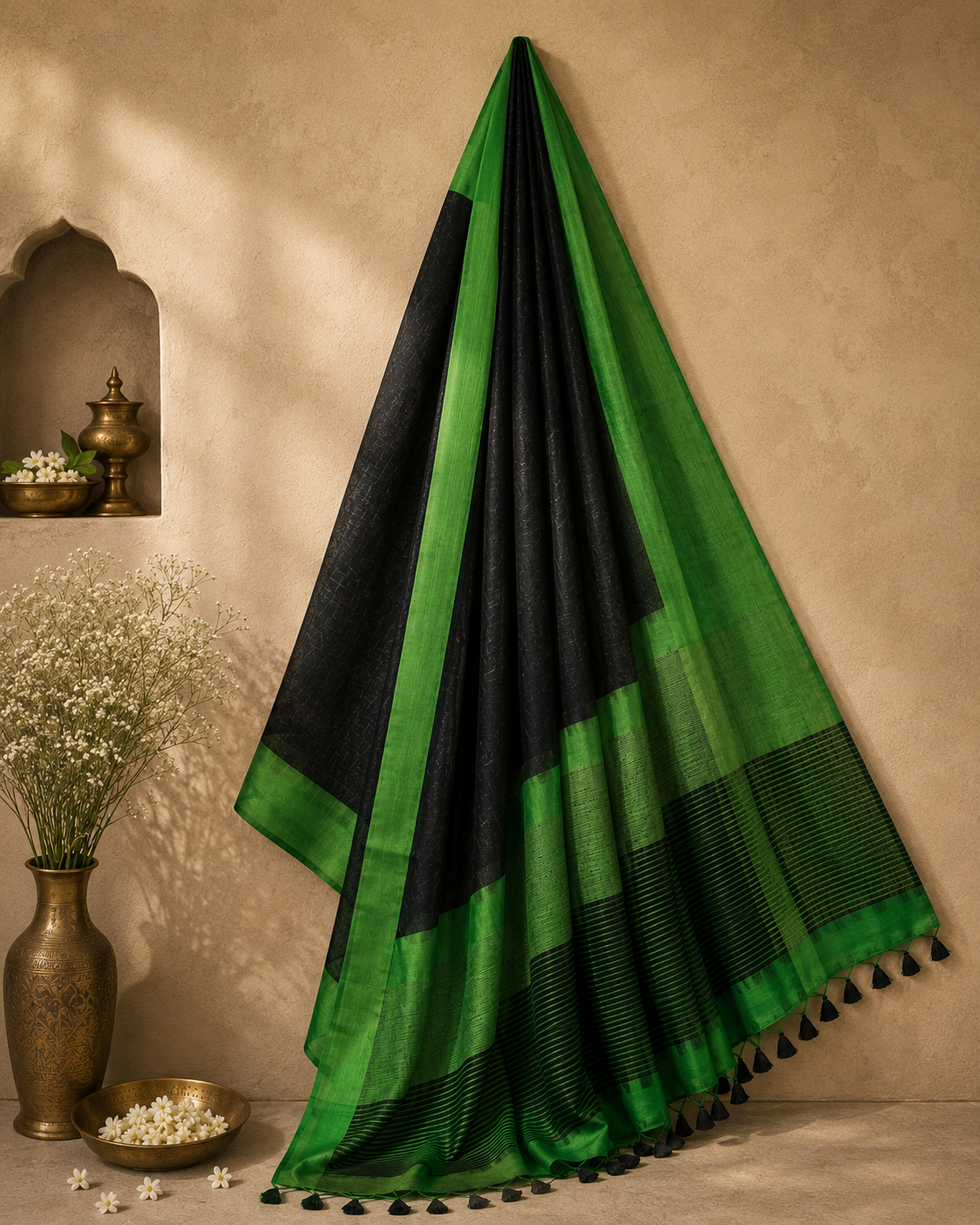 Black & Green Yarn Linen - Vaidehi Sutra