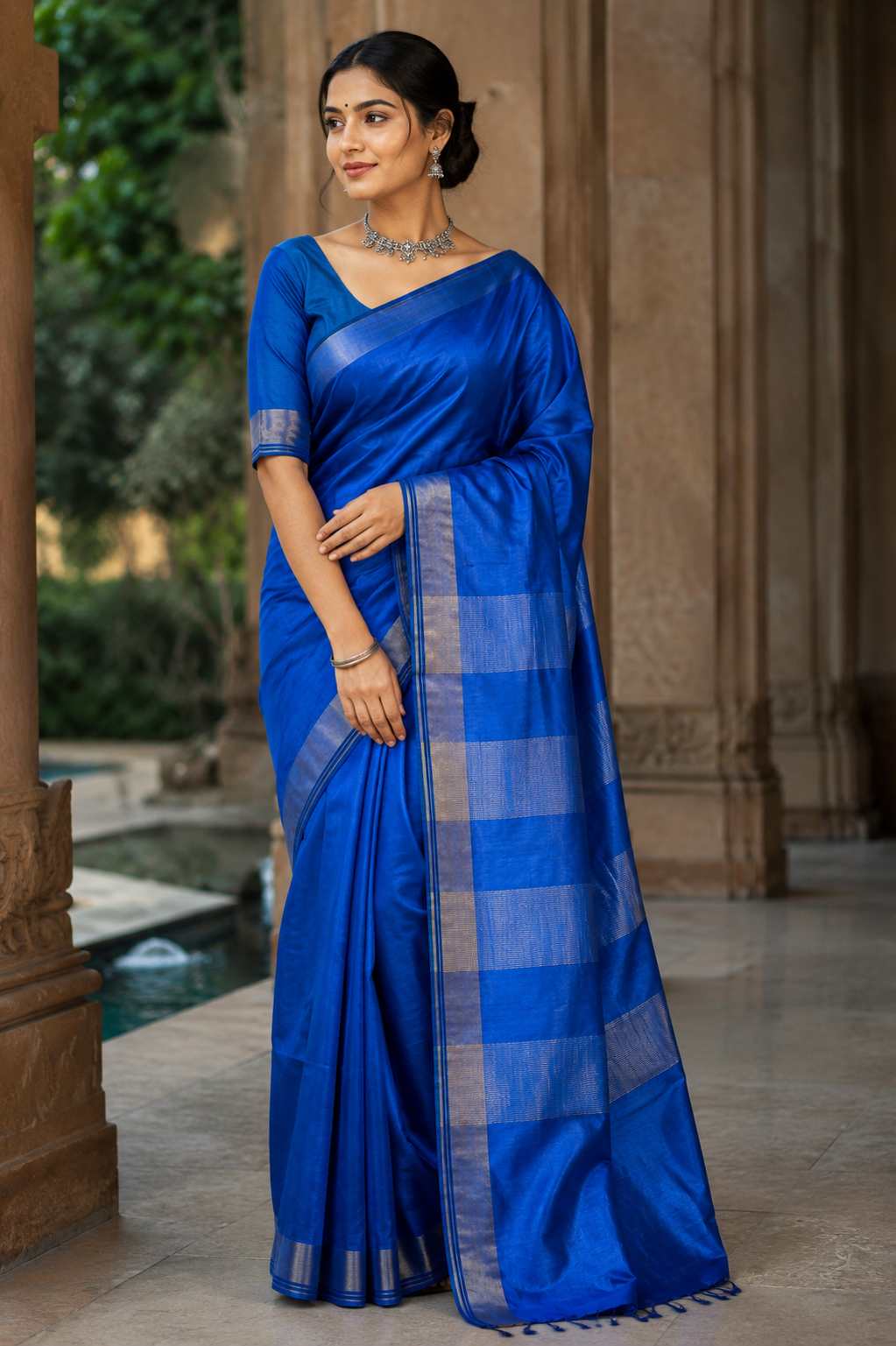 Blue Pure Tussar Silk Saree - Vaidehi Sutra