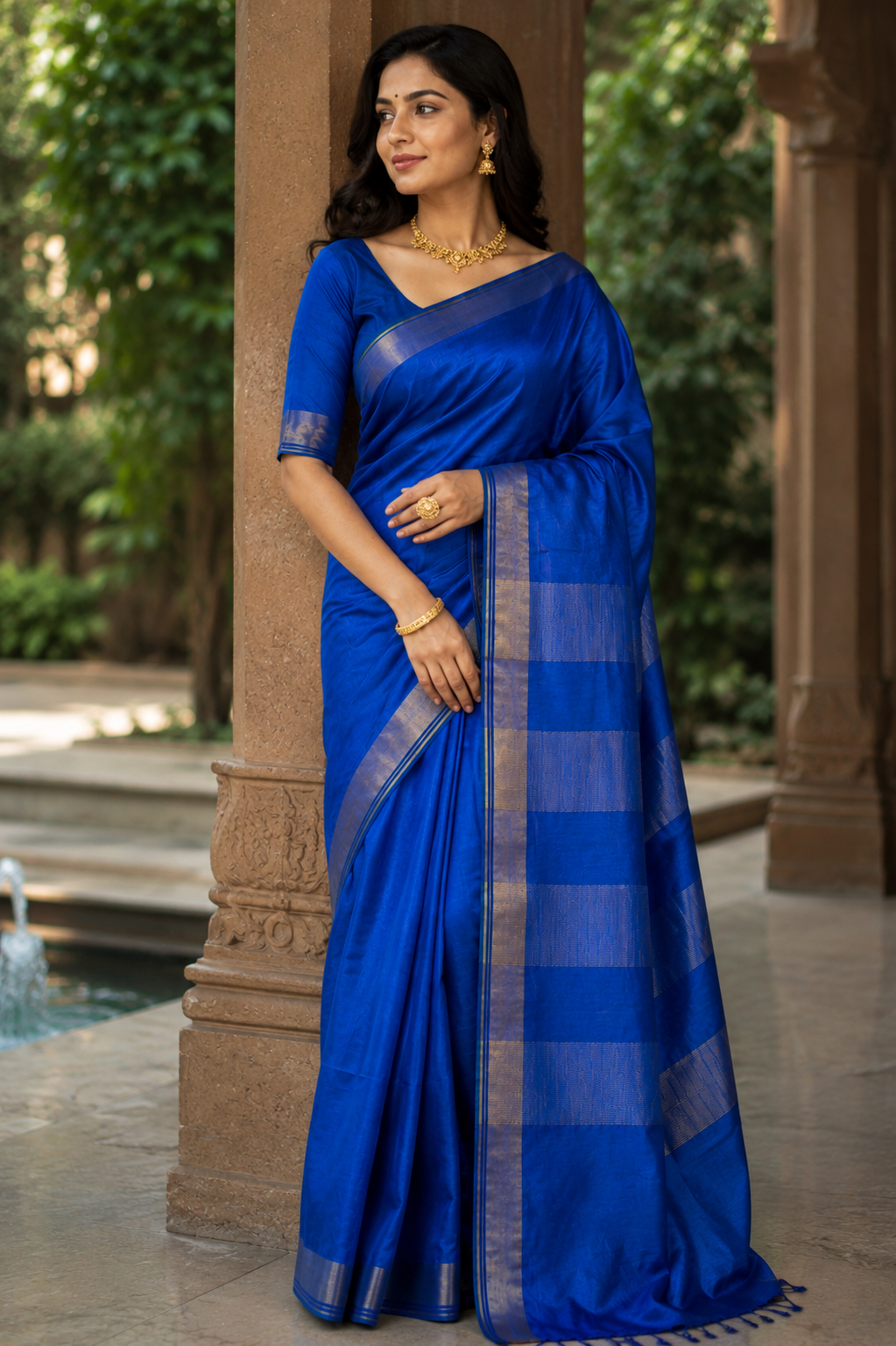Blue Pure Tussar Silk Saree - Vaidehi Sutra
