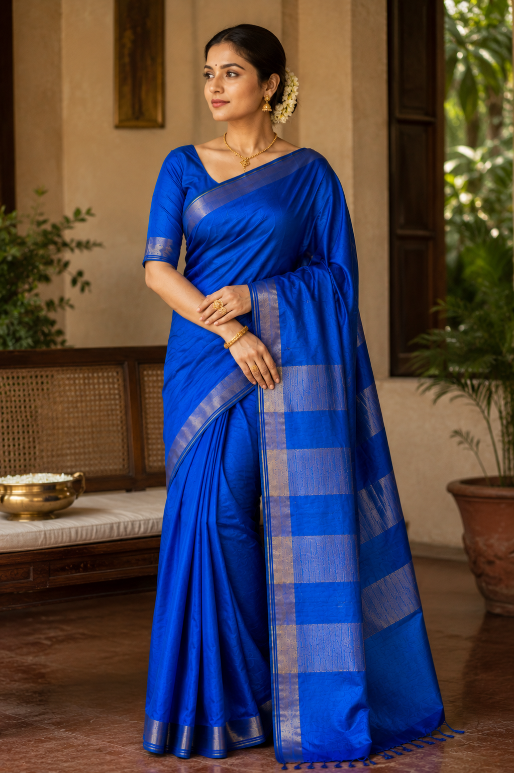 Blue Pure Tussar Silk Saree - Vaidehi Sutra