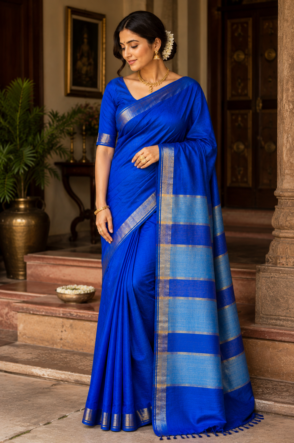 Blue Kataan Silk Saree - Vaidehi Sutra