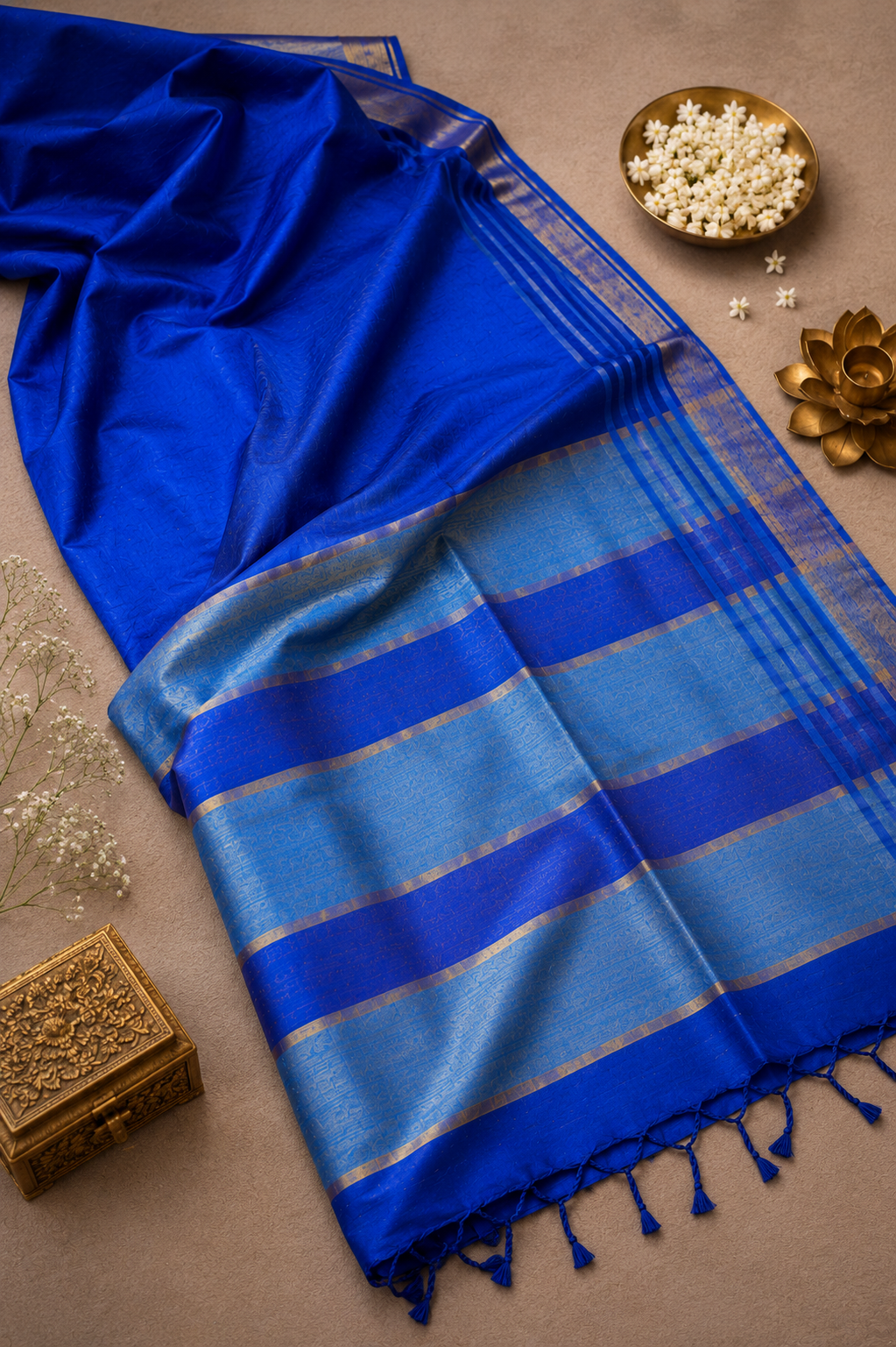 Blue Kataan Silk Saree - Vaidehi Sutra