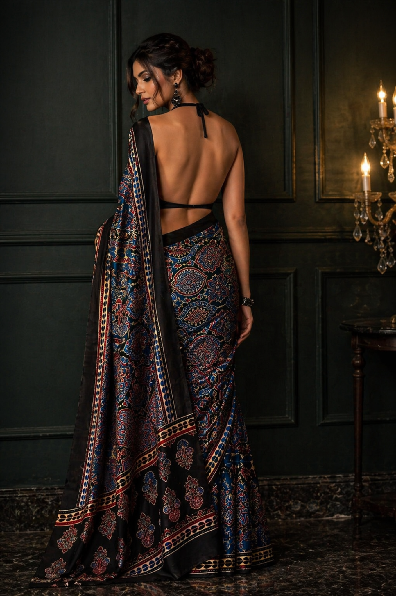 Blue Ajrakh Modal Silk Saree