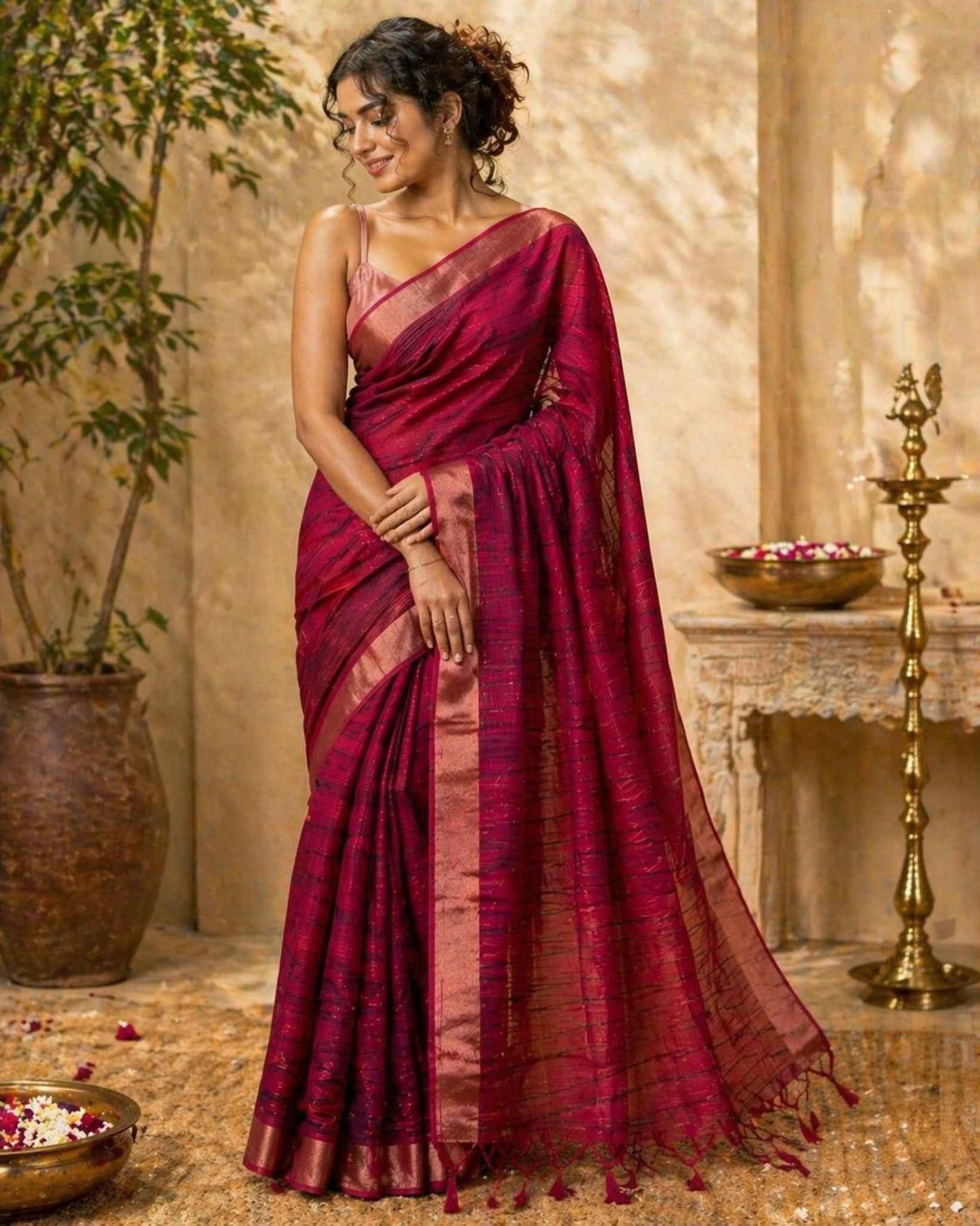 Rani Pink Checked Semi Tussar Saree