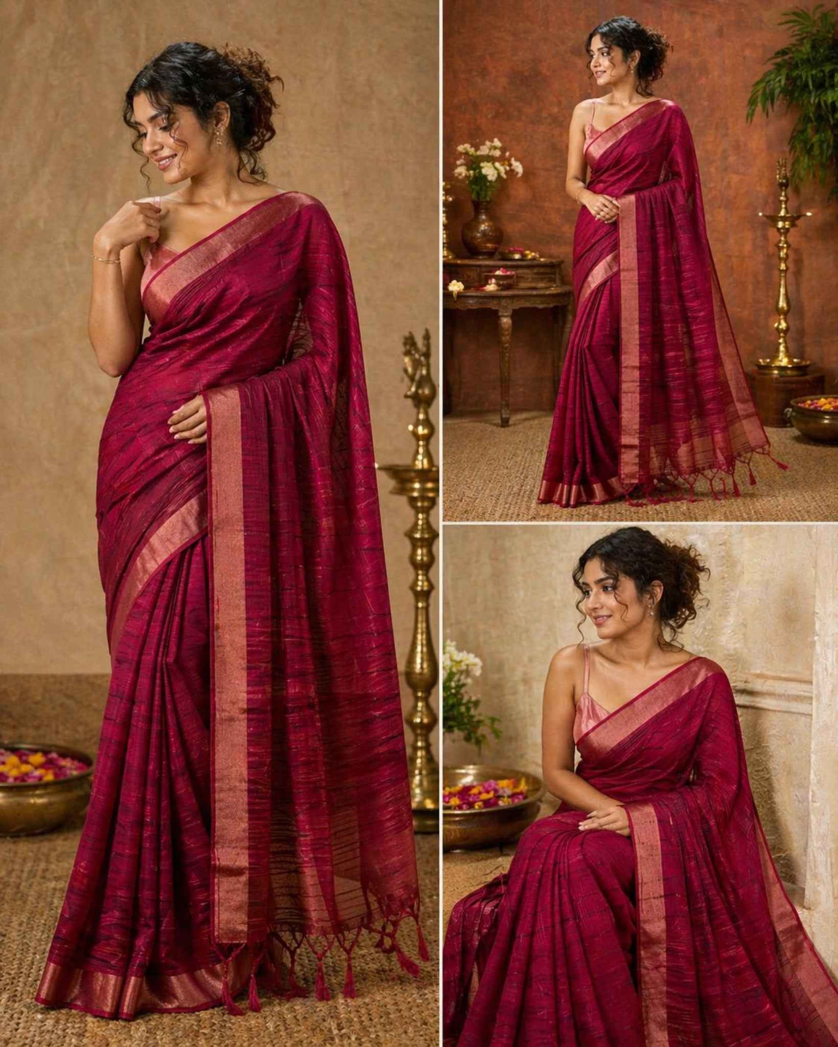 Rani Pink Checked Semi Tussar Saree