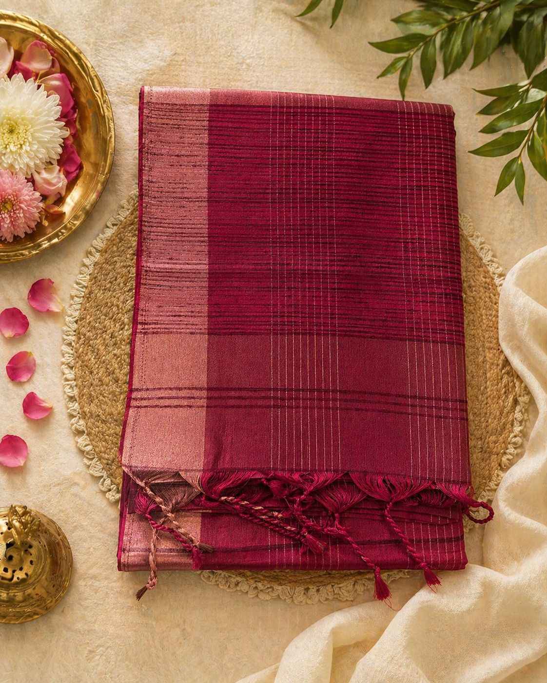 Rani Pink Checked Semi Tussar Saree