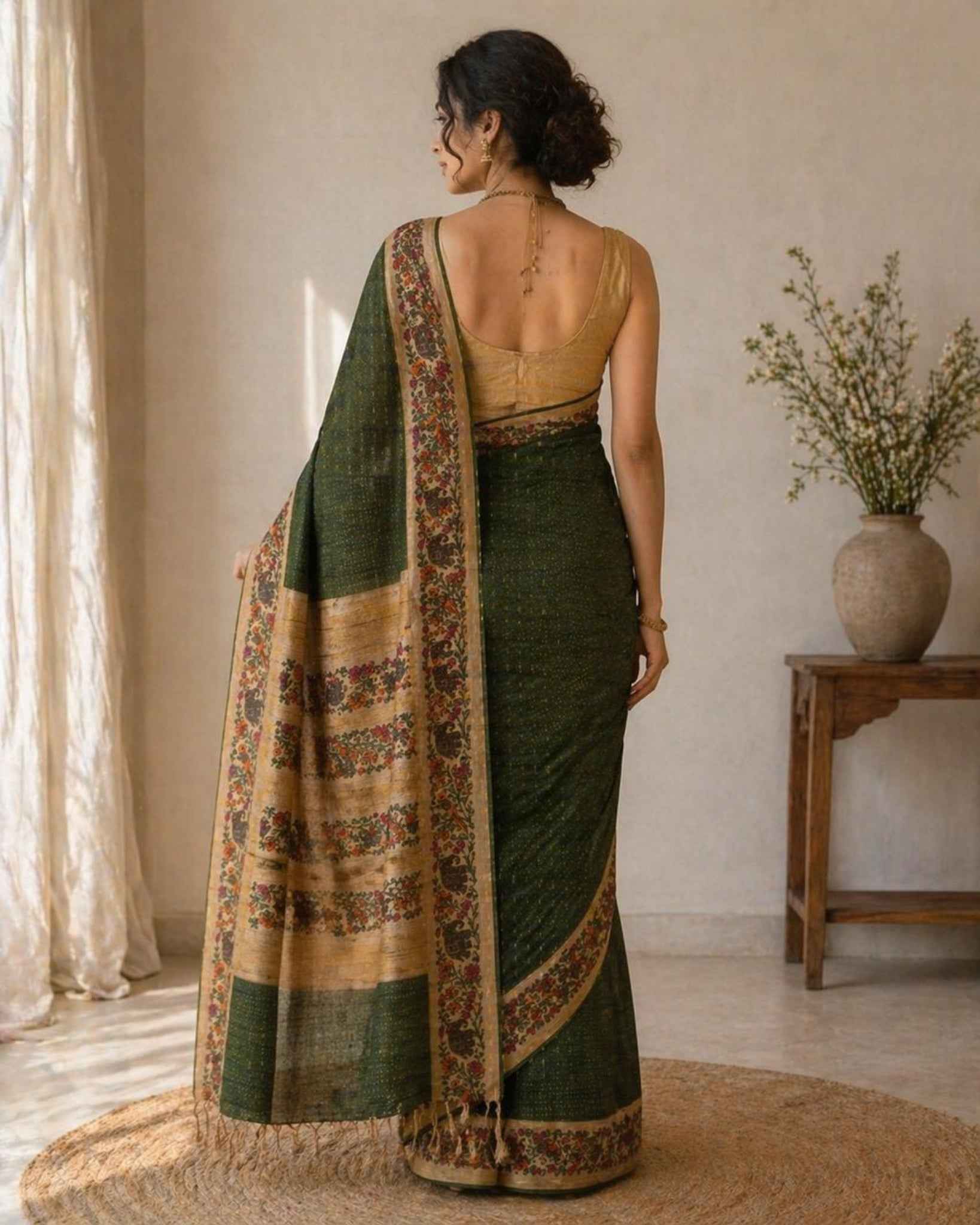 Green Kalamkari Tussar saree