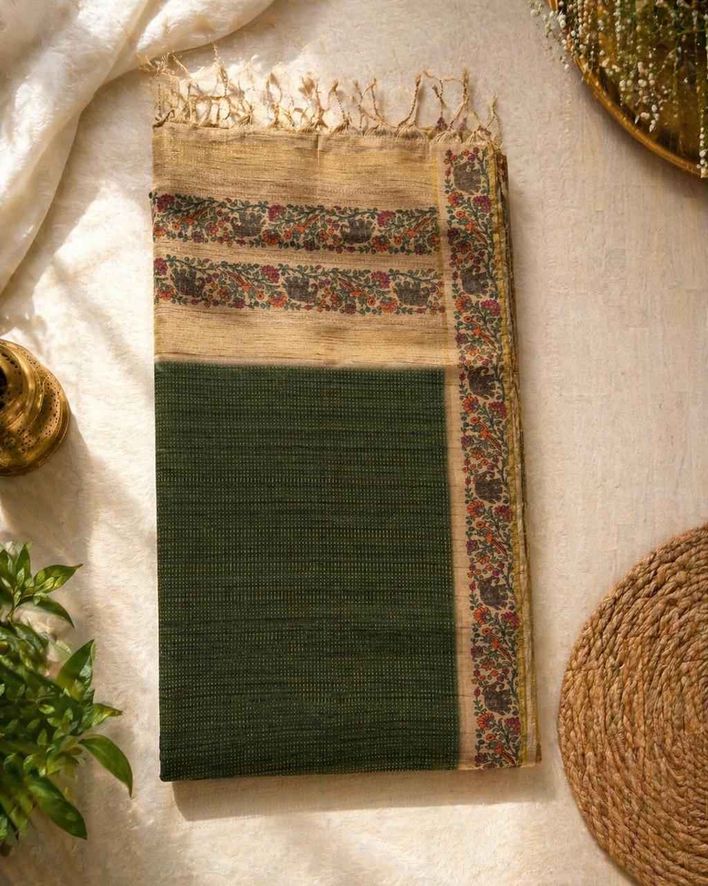 Green Kalamkari Tussar saree