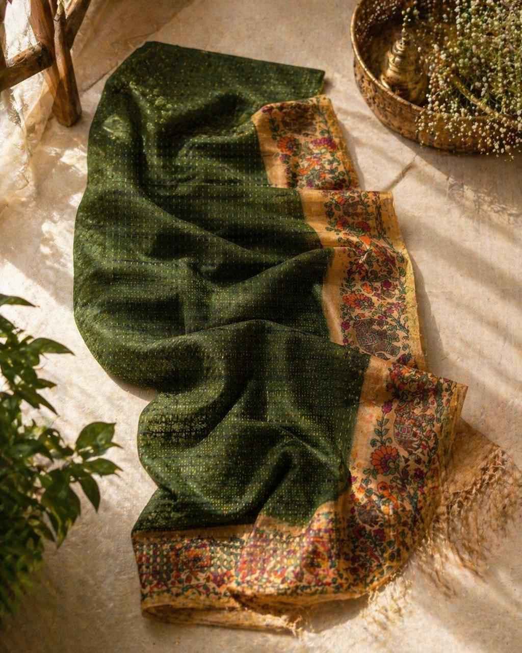 Green Kalamkari Tussar saree