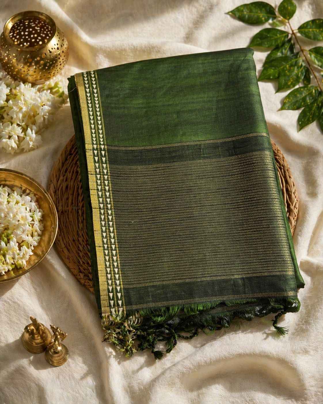 Bottle Green Semi Tussar Saree