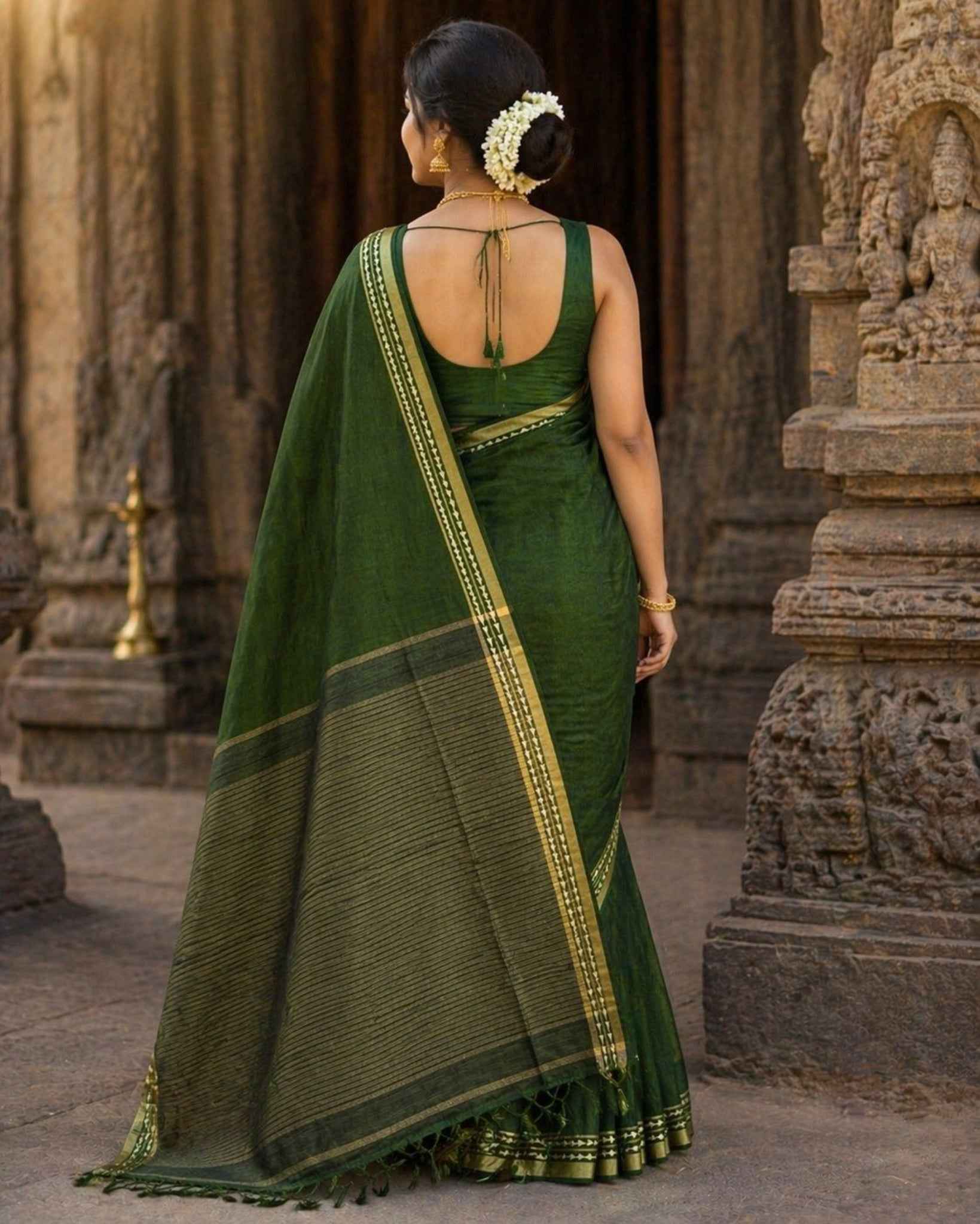 Bottle Green Semi Tussar Saree